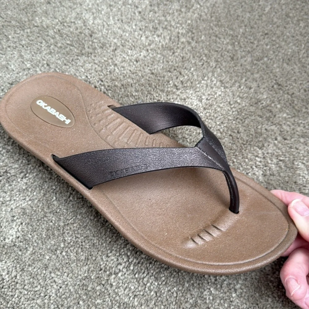 Okabashi Brown and Tan Flip Flops